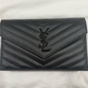 Saint Laurent Black Quilted Chevron Envelope Wallet